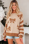 Coquette Bow Pattern Striped Sleeve Knit Sweater
