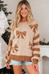 Coquette Bow Pattern Striped Sleeve Knit Sweater