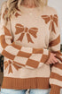 Coquette Bow Pattern Striped Sleeve Knit Sweater