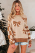 Coquette Bow Pattern Striped Sleeve Knit Sweater