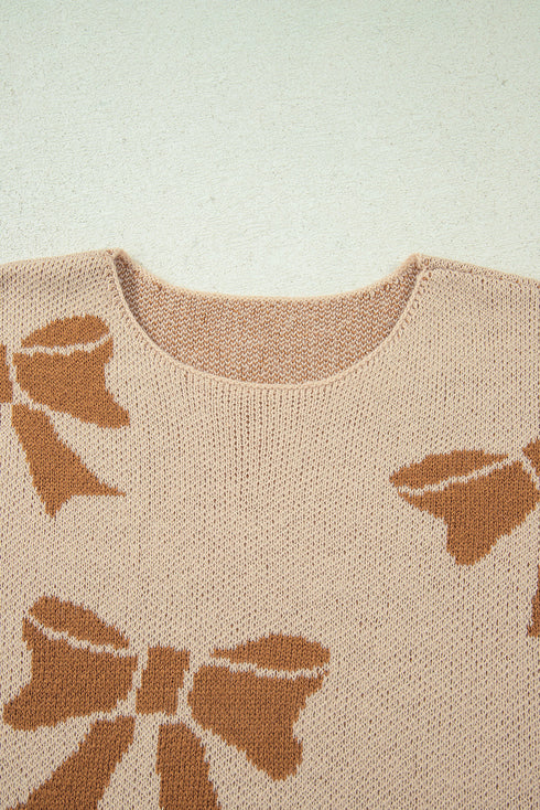 Coquette Bow Pattern Striped Sleeve Knit Sweater