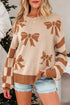 Coquette Bow Pattern Striped Sleeve Knit Sweater