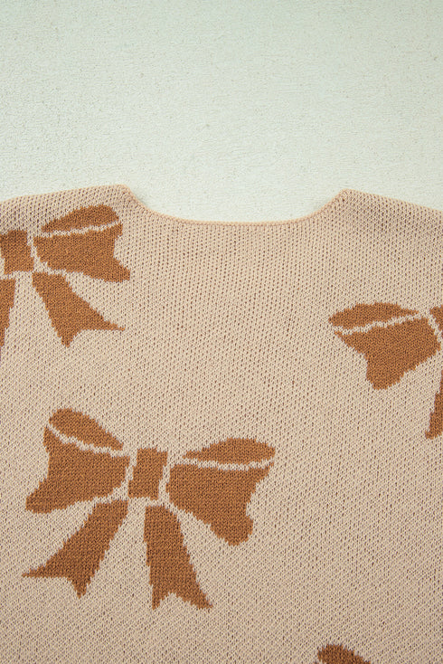 Coquette Bow Pattern Striped Sleeve Knit Sweater