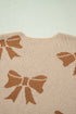 Coquette Bow Pattern Striped Sleeve Knit Sweater