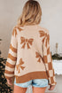Coquette Bow Pattern Striped Sleeve Knit Sweater