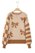 Coquette Bow Pattern Striped Sleeve Knit Sweater