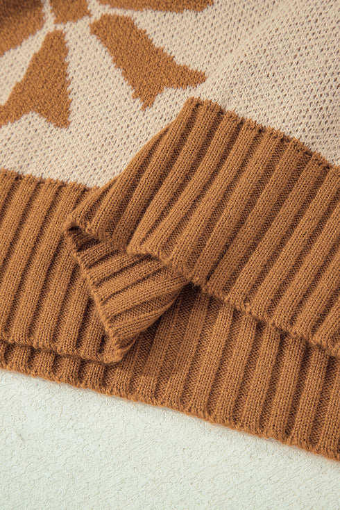 Coquette Bow Pattern Striped Sleeve Knit Sweater