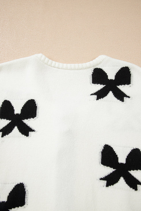 Coquette Bow Pattern Tie Front Knit Cardigan