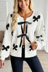 Coquette Bow Pattern Tie Front Knit Cardigan