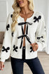 Coquette Bow Pattern Tie Front Knit Cardigan