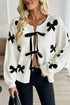 Coquette Bow Pattern Tie Front Knit Cardigan