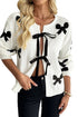 Coquette Bow Pattern Tie Front Knit Cardigan