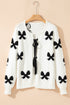 Coquette Bow Pattern Tie Front Knit Cardigan