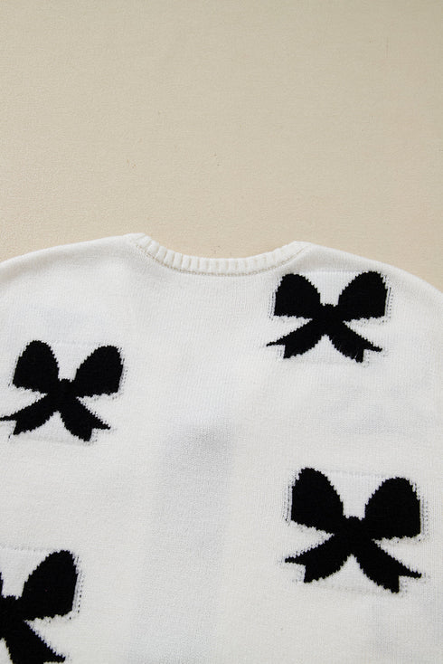 Coquette Bow Pattern Tie Front Knit Cardigan