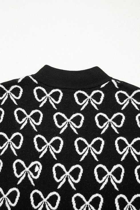 Coquette Bow Print Quarter Zip Knit Sweater