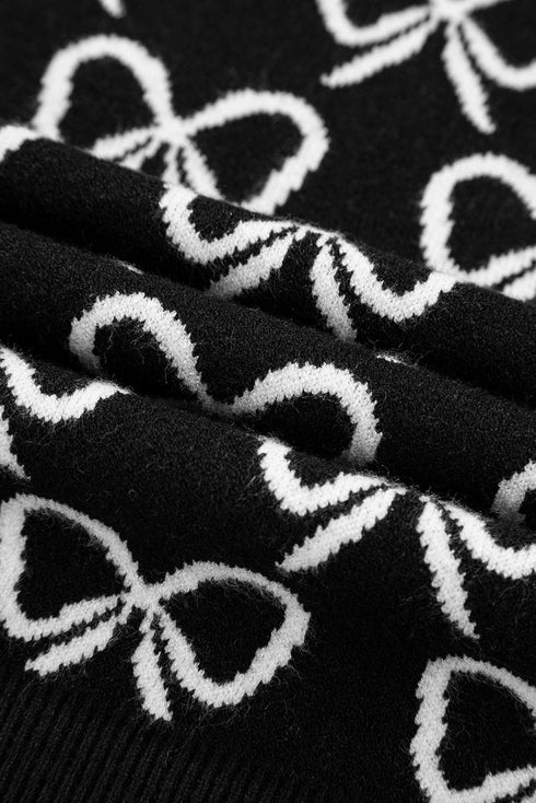 Coquette Bow Print Quarter Zip Knit Sweater
