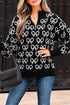 Coquette Bow Print Quarter Zip Knit Sweater
