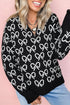 Coquette Bow Print Quarter Zip Knit Sweater