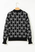 Coquette Bow Print Quarter Zip Knit Sweater