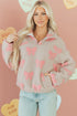 Coquette Bow Print Sherpa Fleece Quarter Zip Pullover