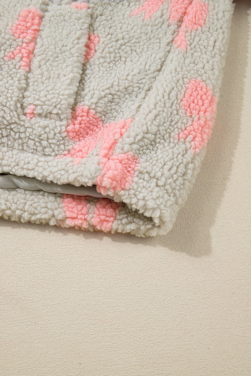 Coquette Bow Print Sherpa Fleece Quarter Zip Pullover