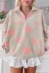 Coquette Bow Print Sherpa Fleece Quarter Zip Pullover