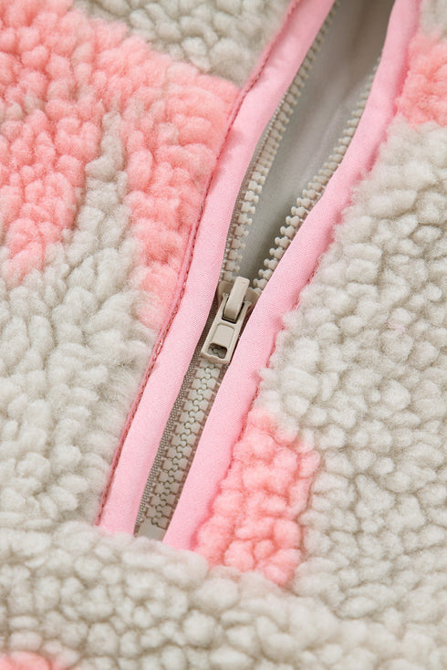 Coquette Bow Print Sherpa Fleece Quarter Zip Pullover
