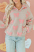 Coquette Bow Print Sherpa Fleece Quarter Zip Pullover