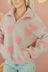 Coquette Bow Print Sherpa Fleece Quarter Zip Pullover