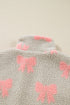 Coquette Bow Print Sherpa Fleece Quarter Zip Pullover