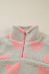 Coquette Bow Print Sherpa Fleece Quarter Zip Pullover