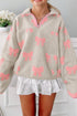 Coquette Bow Print Sherpa Fleece Quarter Zip Pullover