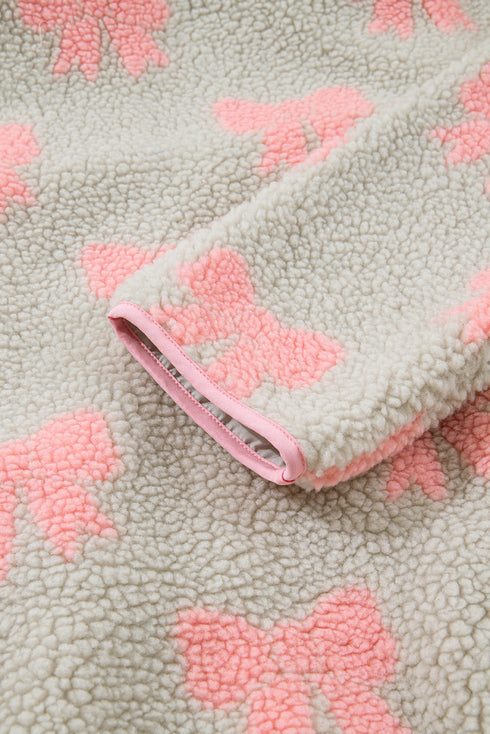 Coquette Bow Print Sherpa Fleece Quarter Zip Pullover