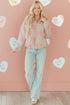 Coquette Bow Print Sherpa Fleece Quarter Zip Pullover