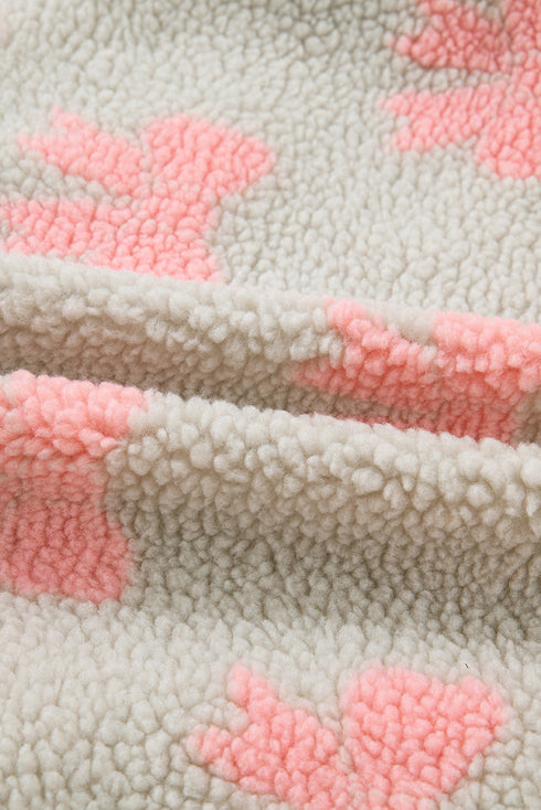 Coquette Bow Print Sherpa Fleece Quarter Zip Pullover