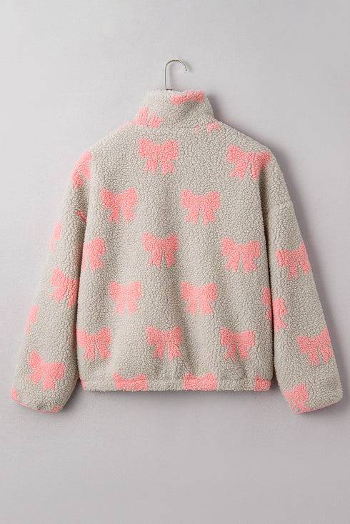 Coquette Bow Print Sherpa Fleece Quarter Zip Pullover