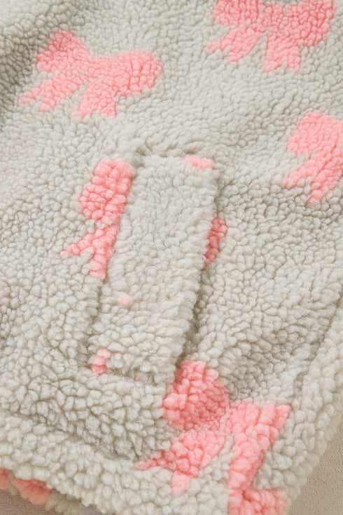 Coquette Bow Print Sherpa Fleece Quarter Zip Pullover