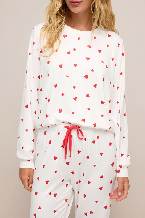 Coquette Heart Print Long Sleeve Top Drawstring Pant Loungewear