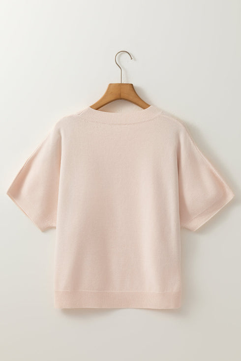 Coquette Pearl And Bow Embellished Short Sleeve Knit Sweater