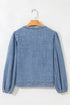 Coquette Style Denim Tie Front Puff Sleeve V Neck Top