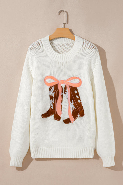 Coquette Western Boot Bow Graphic Crewneck Sweater