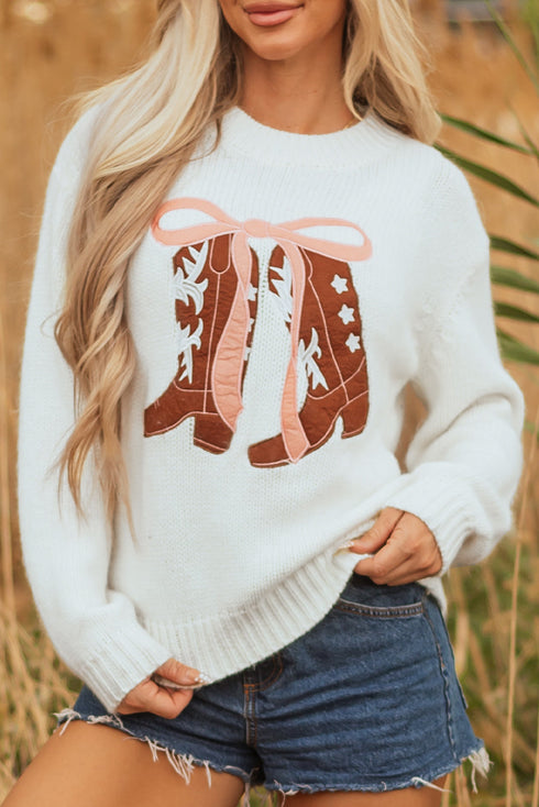 Coquette Western Boot Bow Graphic Crewneck Sweater