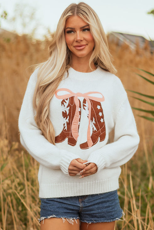 Coquette Western Boot Bow Graphic Crewneck Sweater
