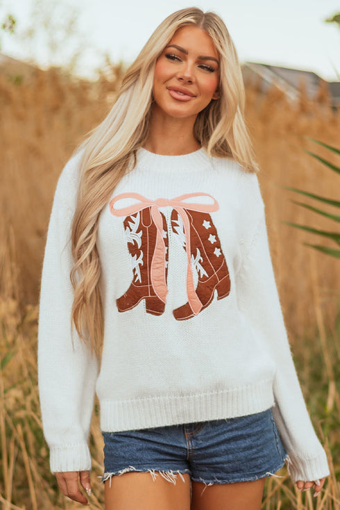 Coquette Western Boot Bow Graphic Crewneck Sweater