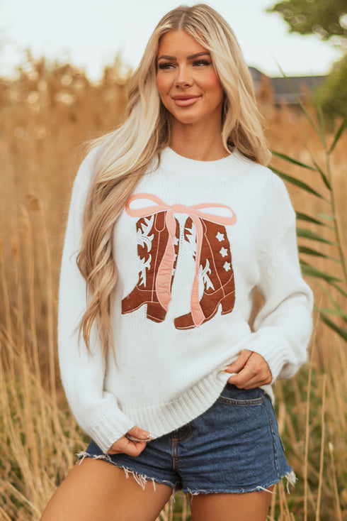 Coquette Western Boot Bow Graphic Crewneck Sweater