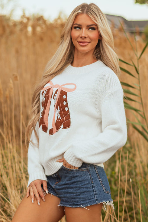Coquette Western Boot Bow Graphic Crewneck Sweater