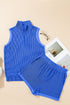 Corded Collared Half Zip Tank Two Piece Short Set
