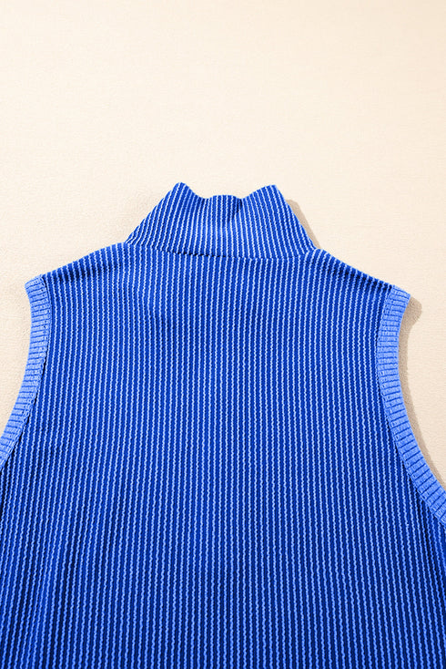 Corded Collared Half Zip Tank Two Piece Short Set