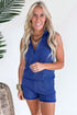 Corded Collared Half Zip Tank Two Piece Short Set