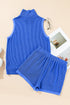 Corded Collared Half Zip Tank Two Piece Short Set